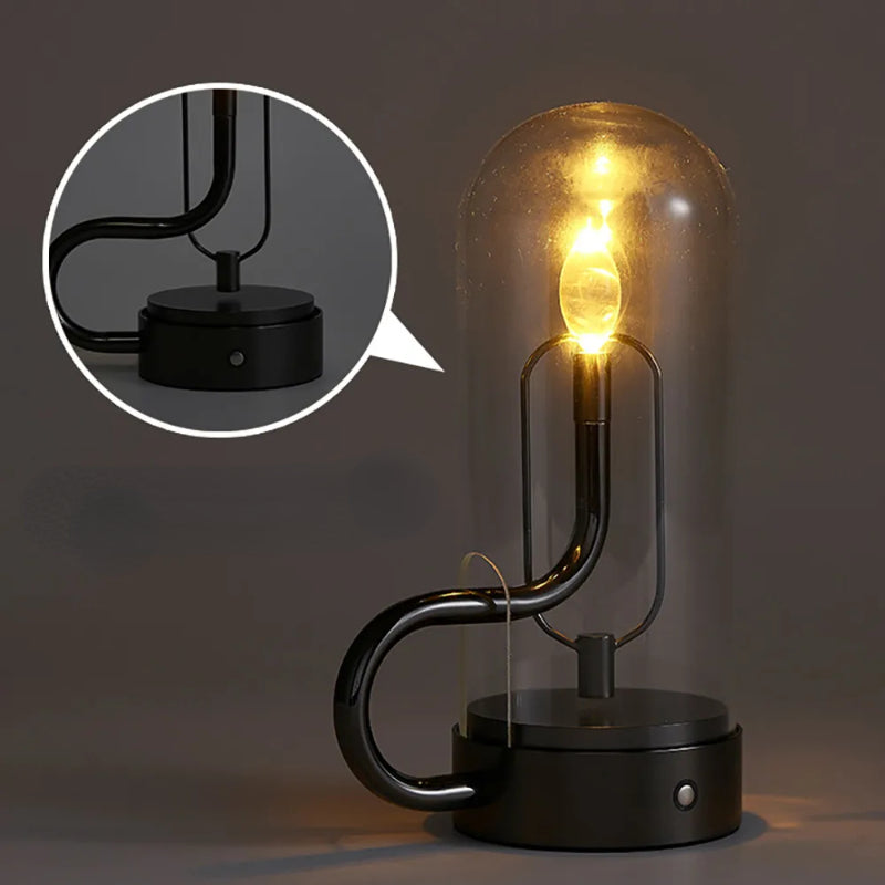 Luminous Flame Rechargeable Glass Table Lamp showcasing candle flame effect in a cozy living room.