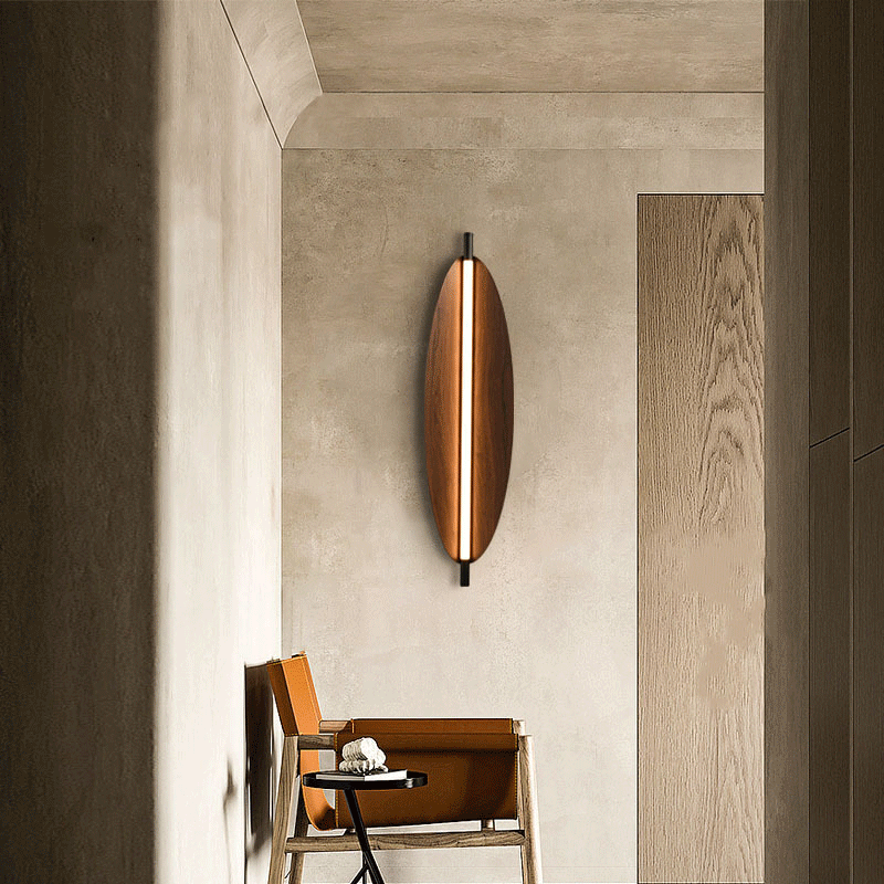 Front view of the Scandinavian Wood Grain Dimmable LED Wall Lamp, showcasing its sleek design.