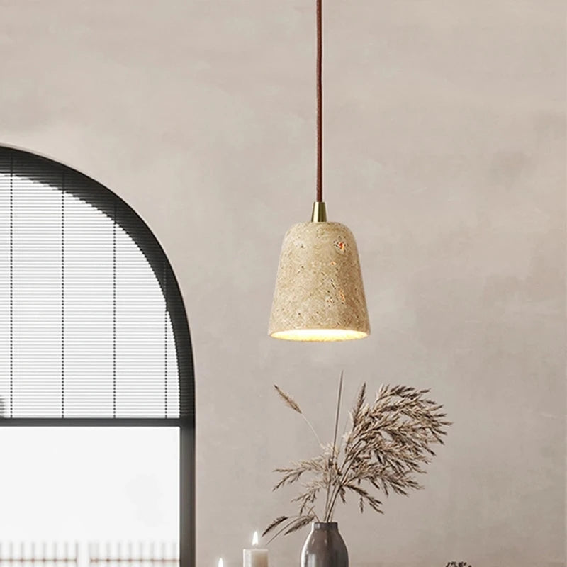 Close-up view of Nordic Yellow Marble Pendant Light showcasing its unique marble texture.