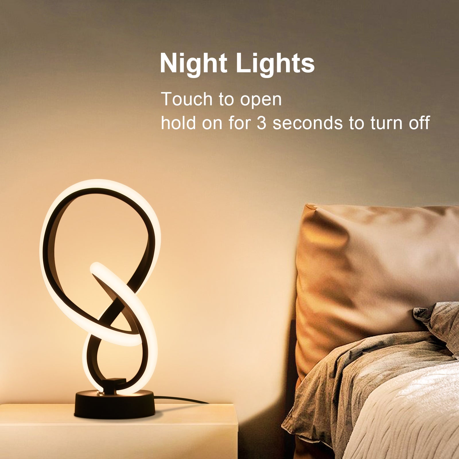 Contemporary LED bedside lamp placed on a modern desk