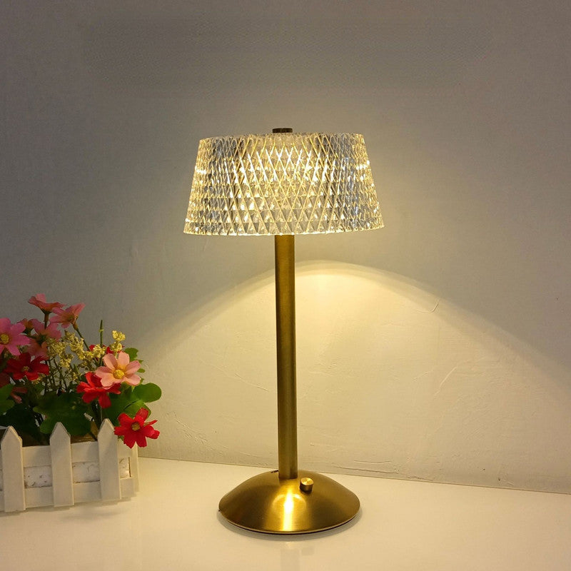 Elegant touch control LED table lamp showcasing its sleek design and adjustable brightness.