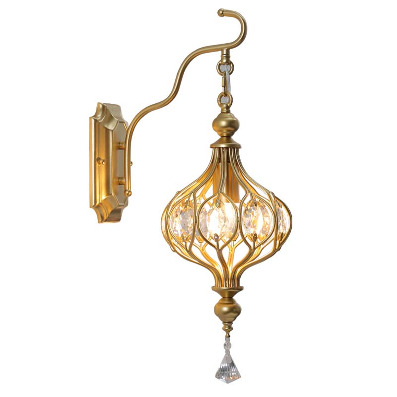 Close-up view of the crystal lampshade of the Nordic Crystal Elegance Wall Sconce.