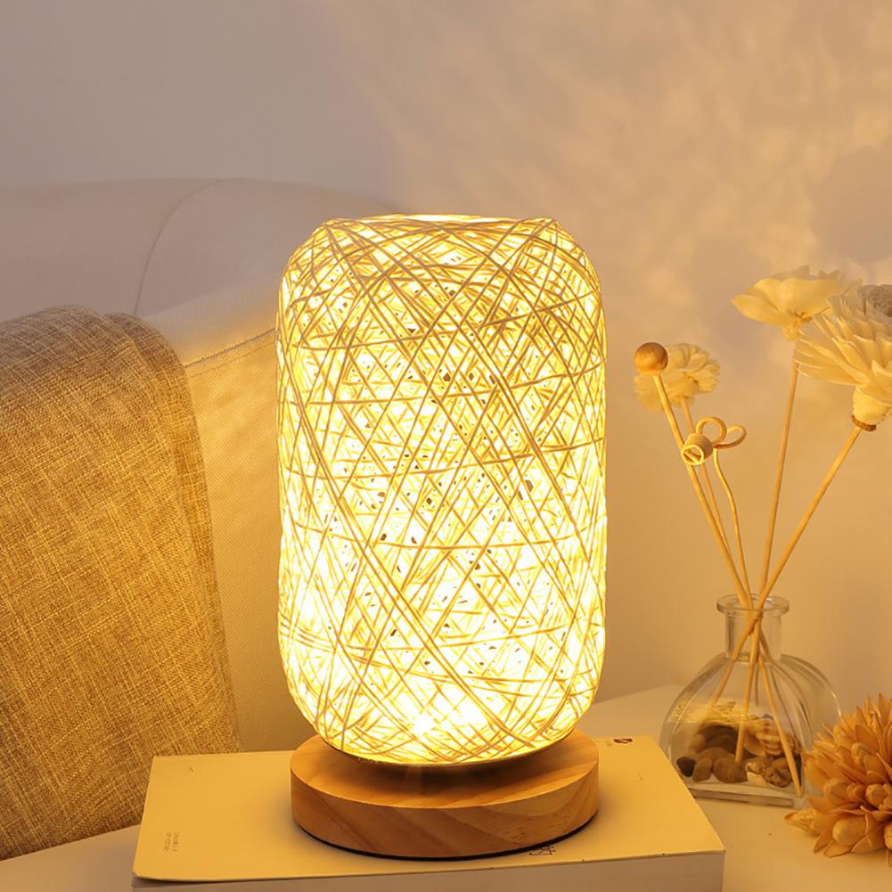 The rattan lamp in a beautifully decorated bedroom, providing ambient lighting.