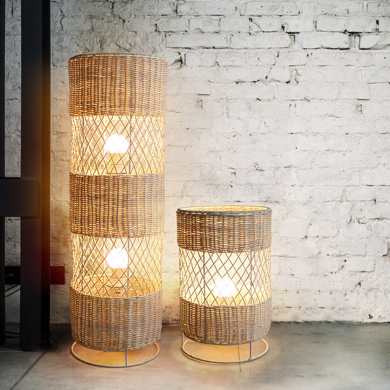 Elegant Bamboo & Rattan Floor Lamp from the side, highlighting its unique design for modern living spaces.