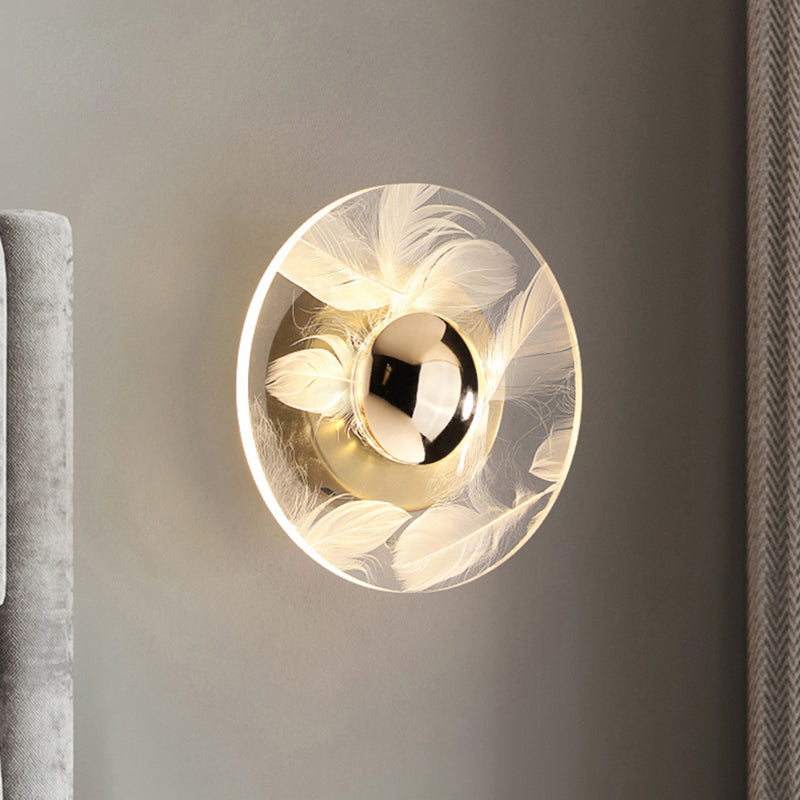Nordic Feather LED Wall Lamp in a modern living room setting