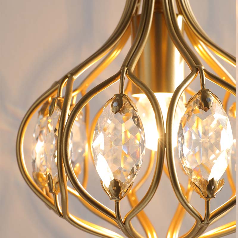 Close-up view of the crystal lampshade of the Nordic Crystal Elegance Wall Sconce.