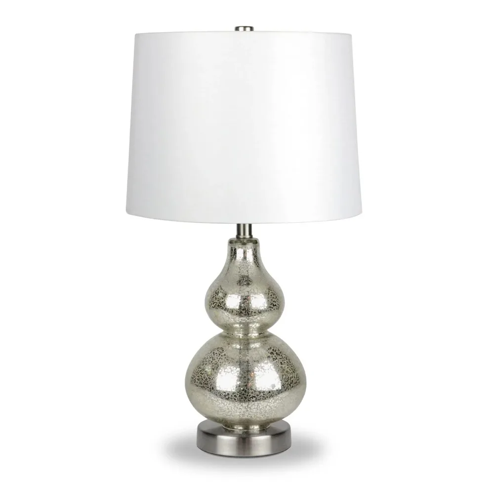 Close-up view of the gourd-shaped base of the metal lamp, showcasing its smooth texture and unique design.
