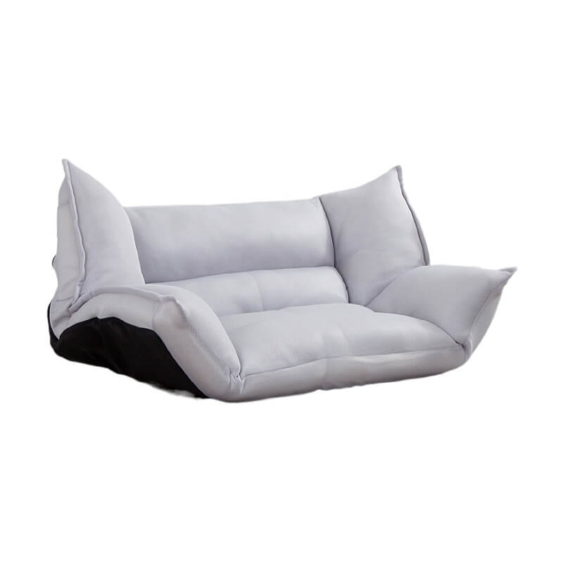Angle view of the versatile modern sofa bed folded into a couch, ideal for small apartments.