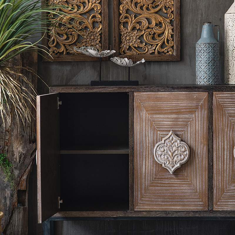 Interior storage compartments of the cheap farmhouse sideboard for dining room.