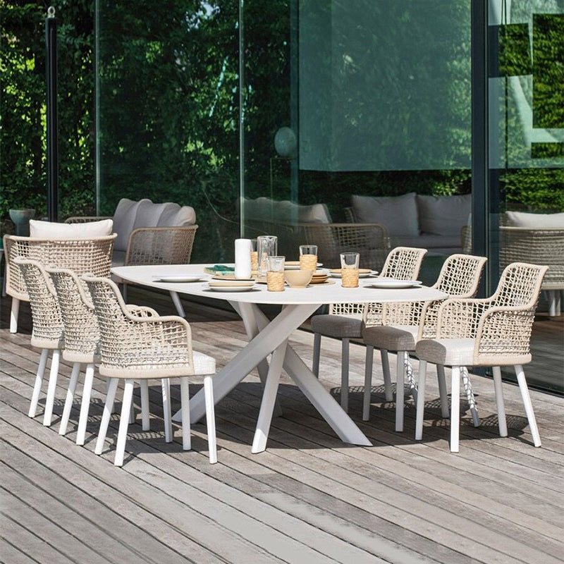Modern Rattan Patio Dining Ensemble set with elegant design for outdoor dining