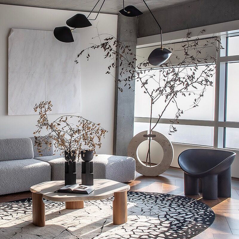 Side view of the Nordic style coffee table, highlighting the natural marble and ash wood finish.