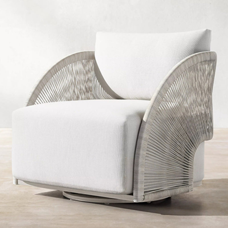 Elegant rattan outdoor sofa set showcasing modern design and comfort from a side angle.