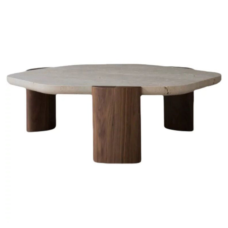 Front view of the Nordic Elegance Marble Coffee Table featuring its unique pebble shape.