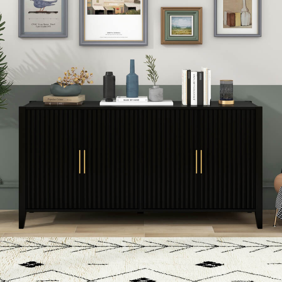 Elegant modern buffet cabinet showcasing metal handles, perfect for living room storage.