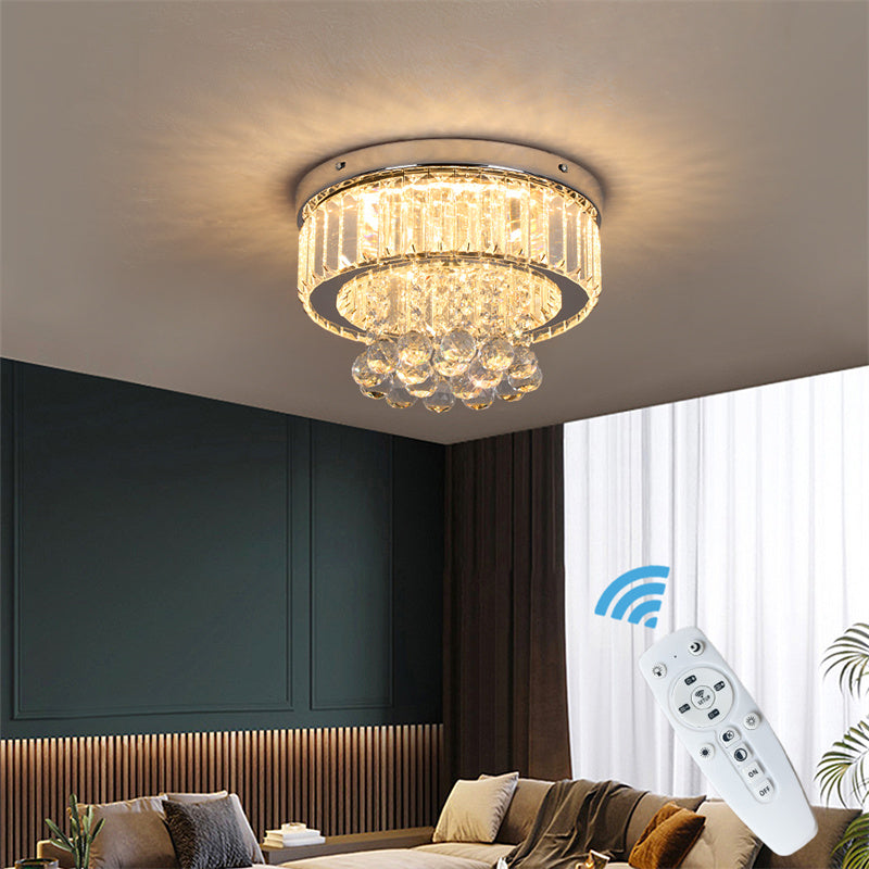 Close-up of the Chrome Elegance Crystal Ceiling Light, emphasizing its polished chrome finish and crystal details.