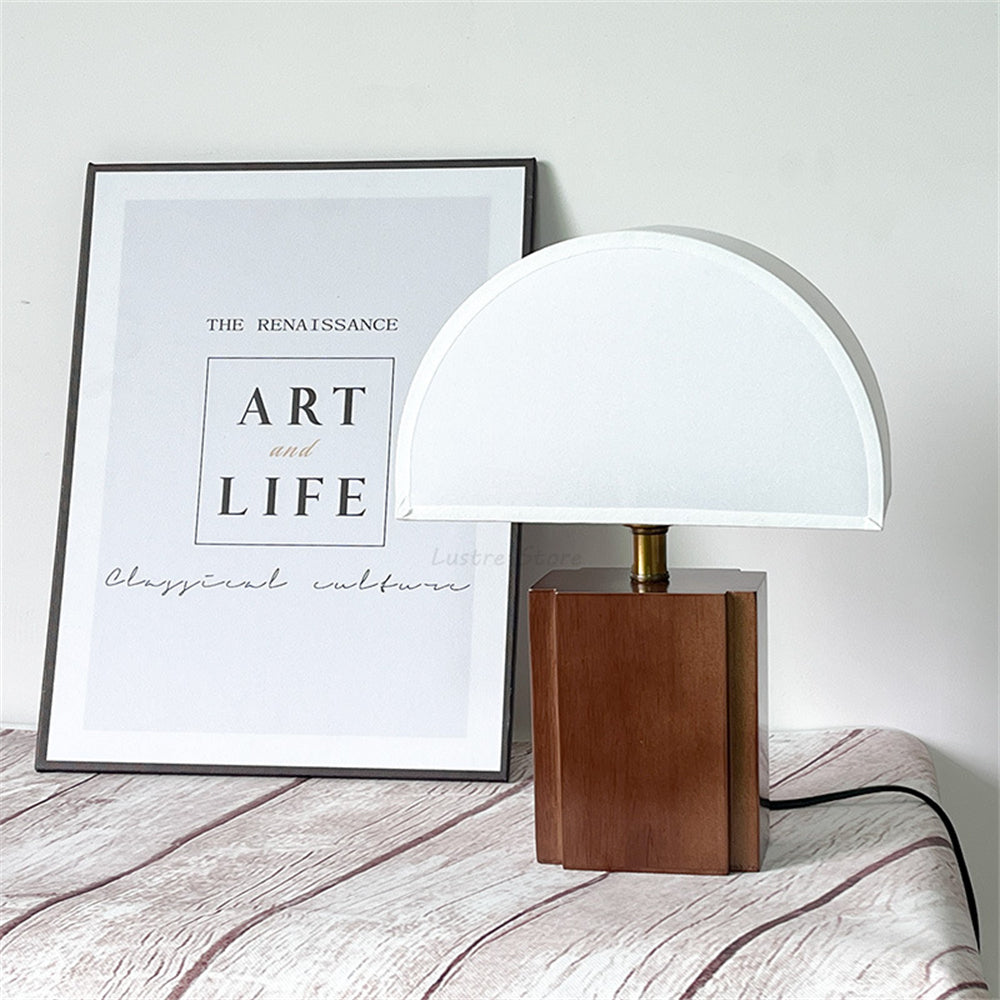 Close-up of the fabric shade of the Retro Solid Wood Lamp, highlighting its texture and design.