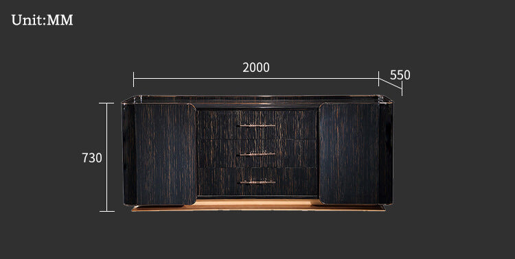 Front view of the chic black buffet cabinet showcasing its elegant design.