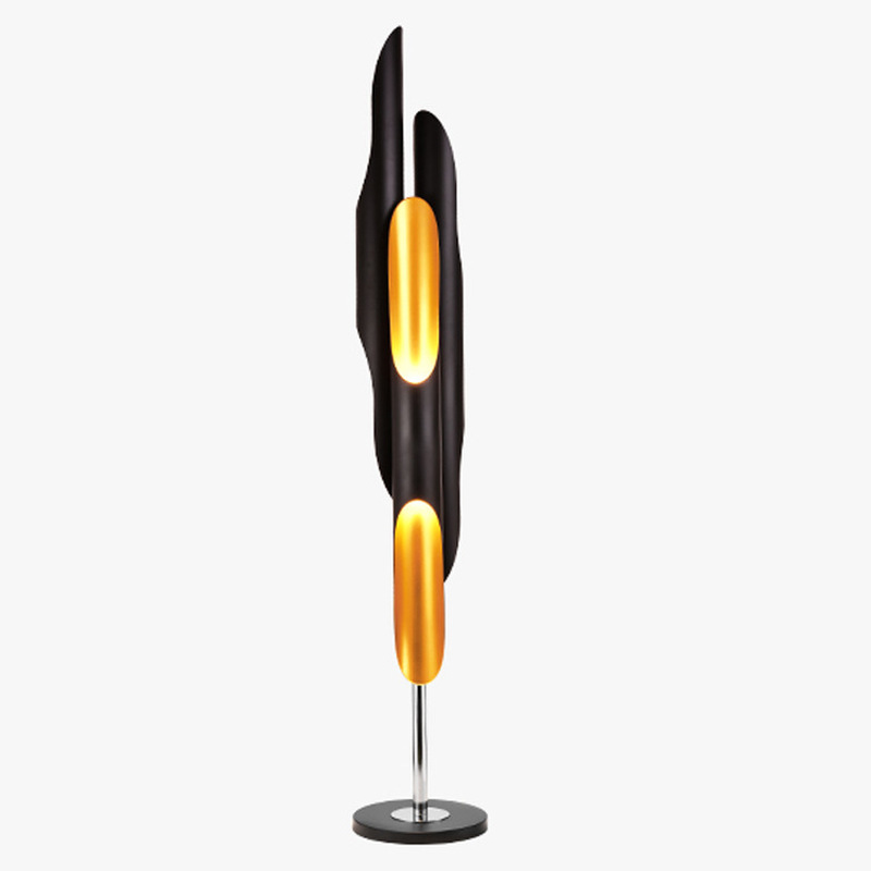 Elegant Golden Black Aluminum Tube Floor Lamp in a cozy living room setting.