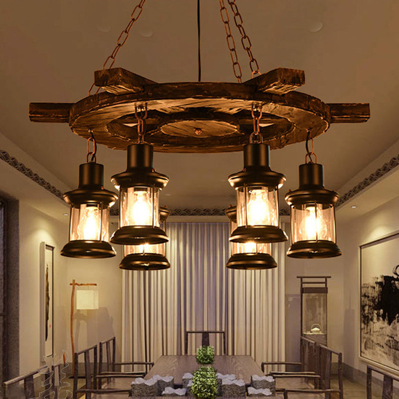 Close-up view of the Vintage Industrial Glass Pendant Light highlighting the antique finish and craftsmanship.