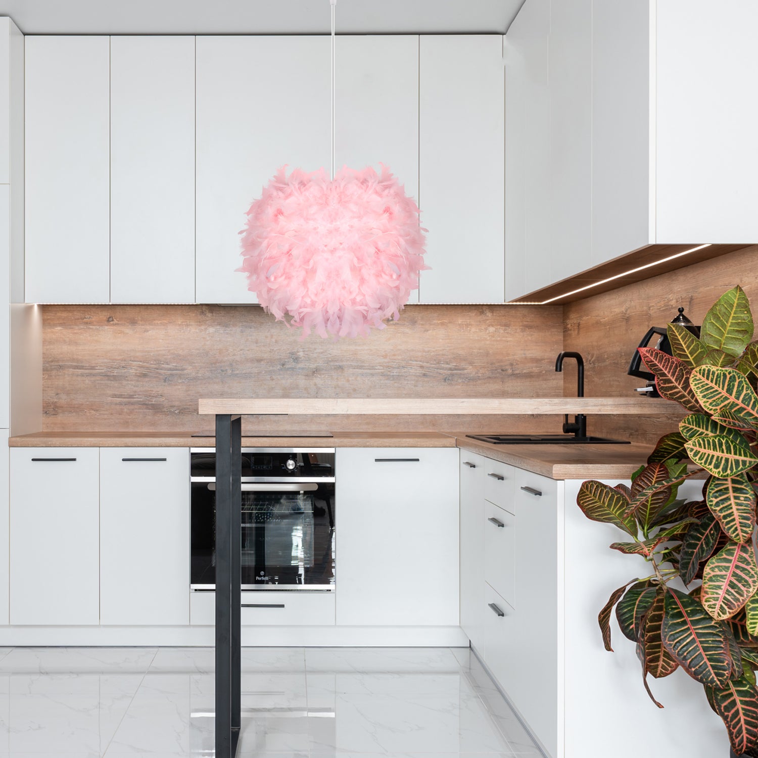 Elegant LED Fairy Feather Pendant Light in a beautifully decorated living room setting.