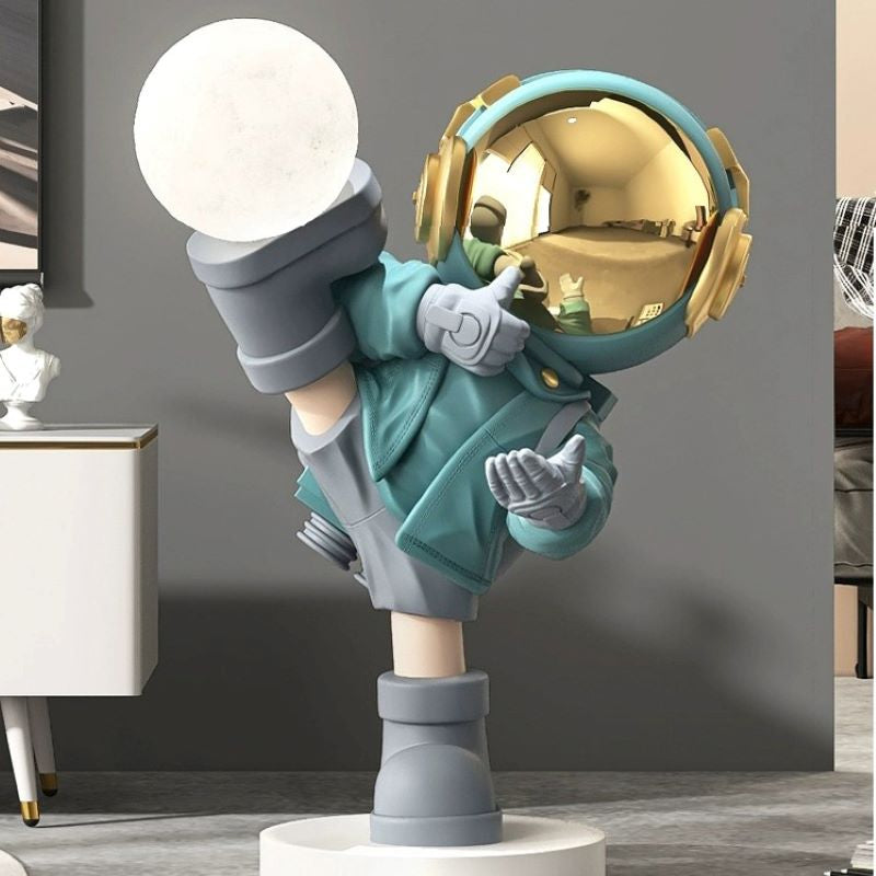 Astronaut LED floor lamp placed in a childrens room, adding a playful touch to the decor.