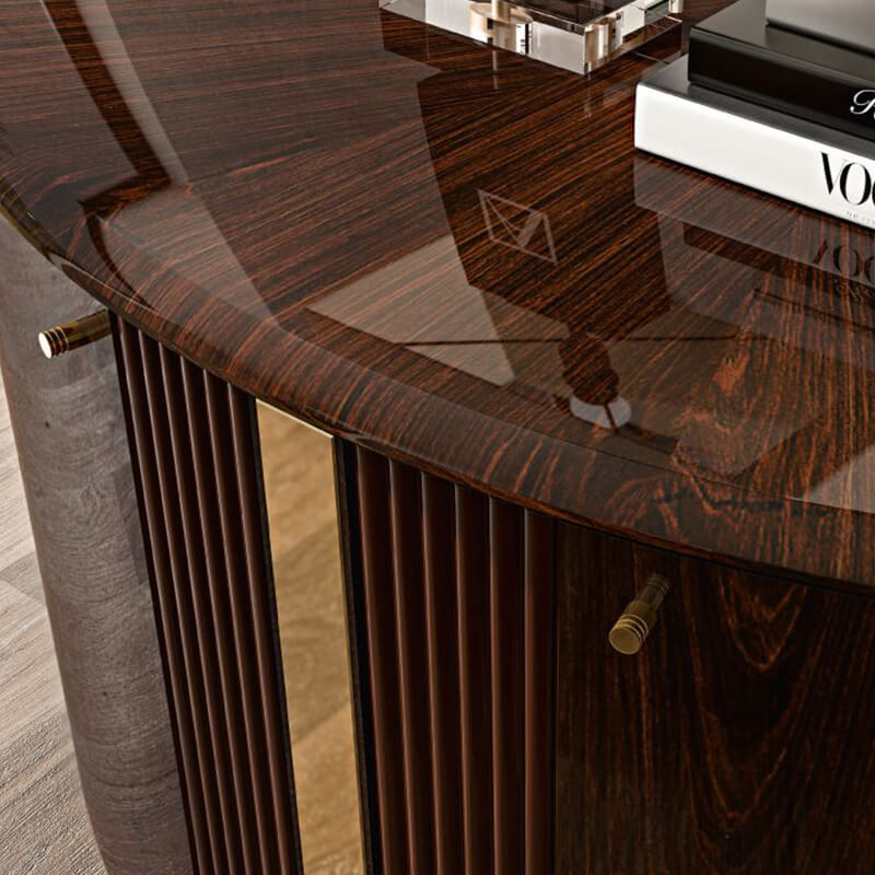Elegant Italian storage cabinet showcasing gold accents and modern design from the front.