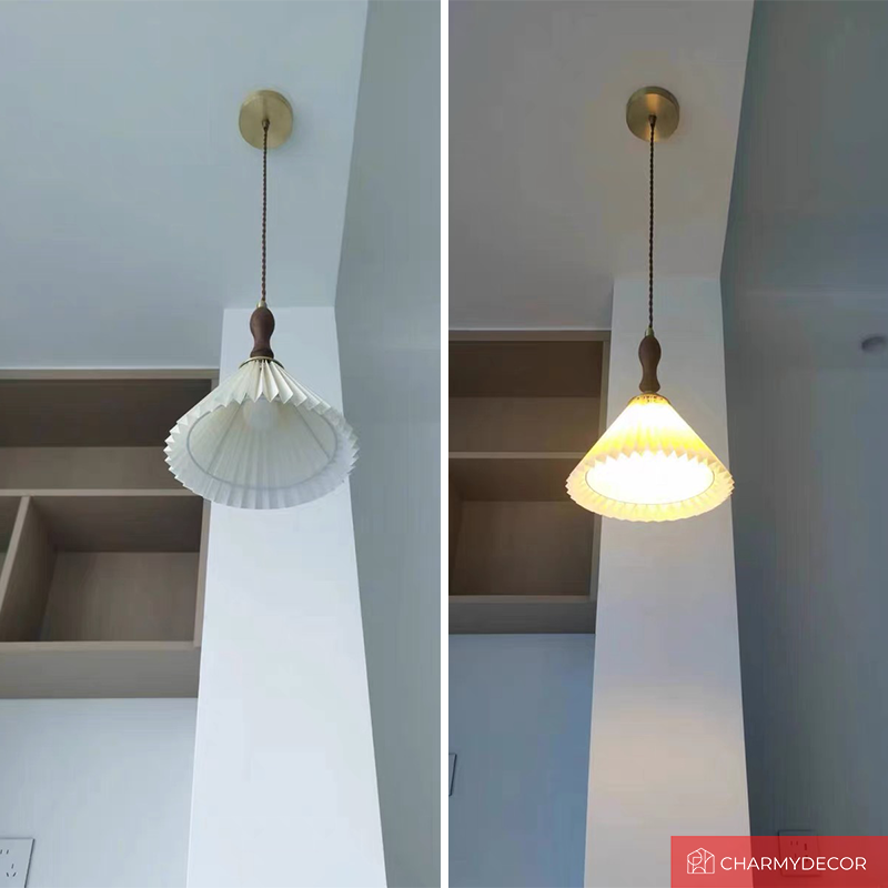 Elegant Pleated Fabric Shade Pendant Light - Image 9