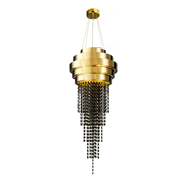 Close-up view of the high-quality crystal lampshade illuminating a cozy foyer.