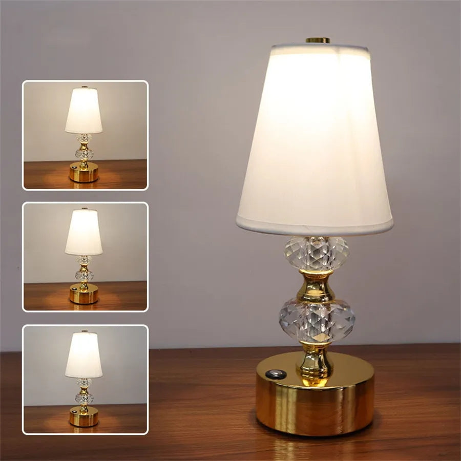 Elegant Crystal Touch Sensor LED Table Lamp illuminating a stylish living room