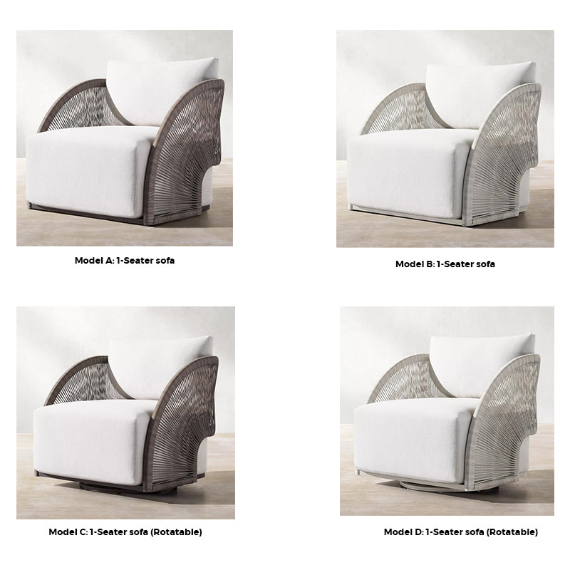 Elegant rattan outdoor sofa set showcasing modern design and comfort from a side angle.