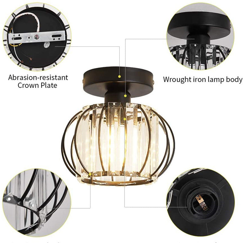 Elegant black crystal flush mount light illuminating a dining room