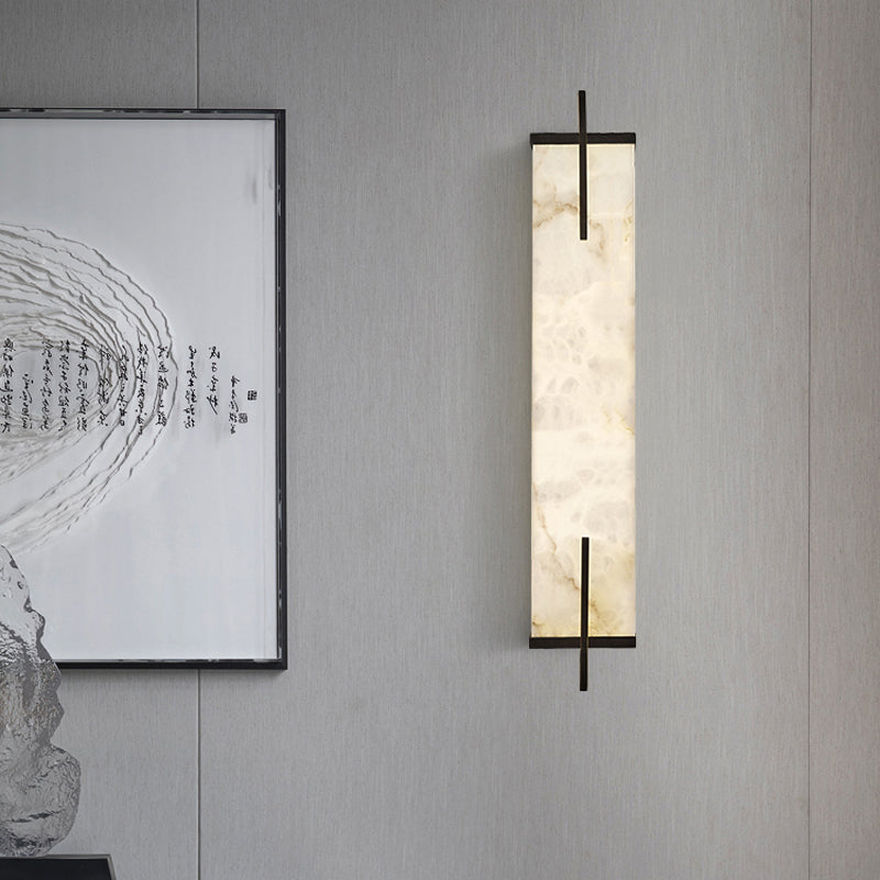 Elegant Neo-Chinese Marble LED Wall Sconce showcasing its unique marble texture in a modern living room.