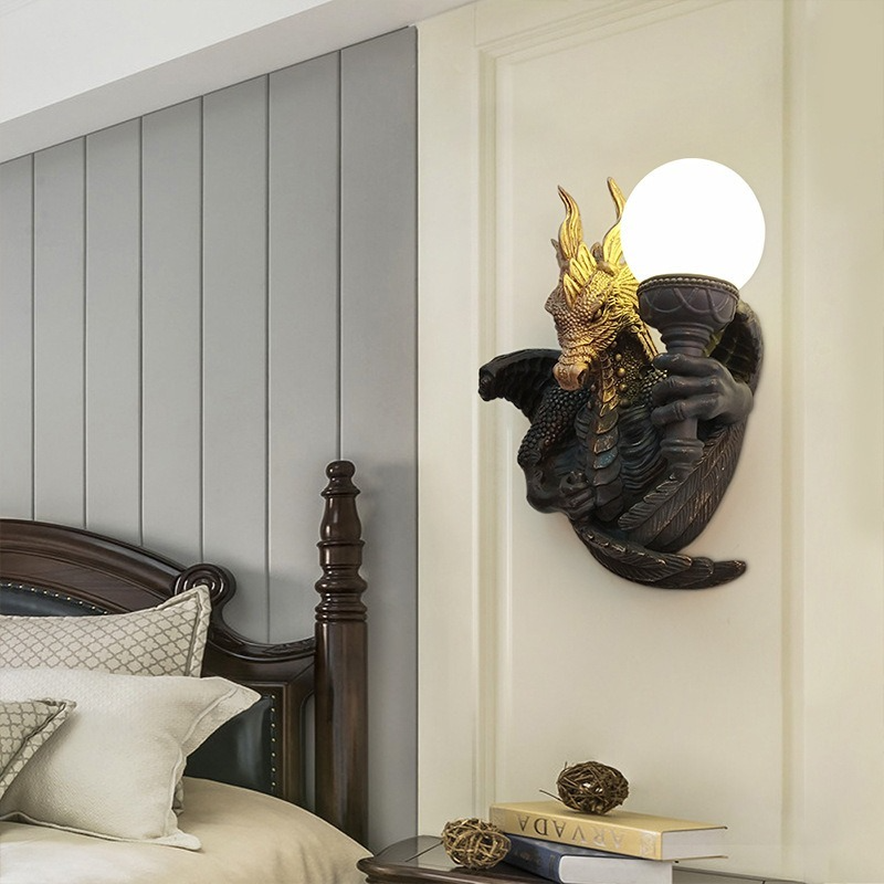 Close-up of the frosted glass shade of the Retro Dragon Wall Lamp, emphasizing its elegant finish.