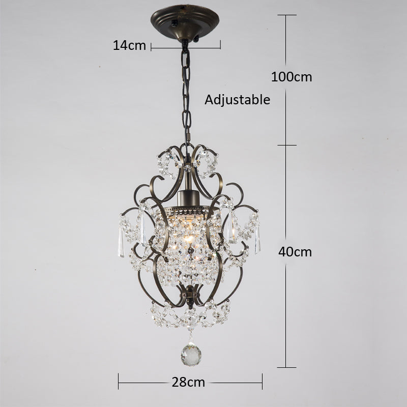 Close-up of the shimmering crystals on the chandelier, highlighting its modern design and craftsmanship.