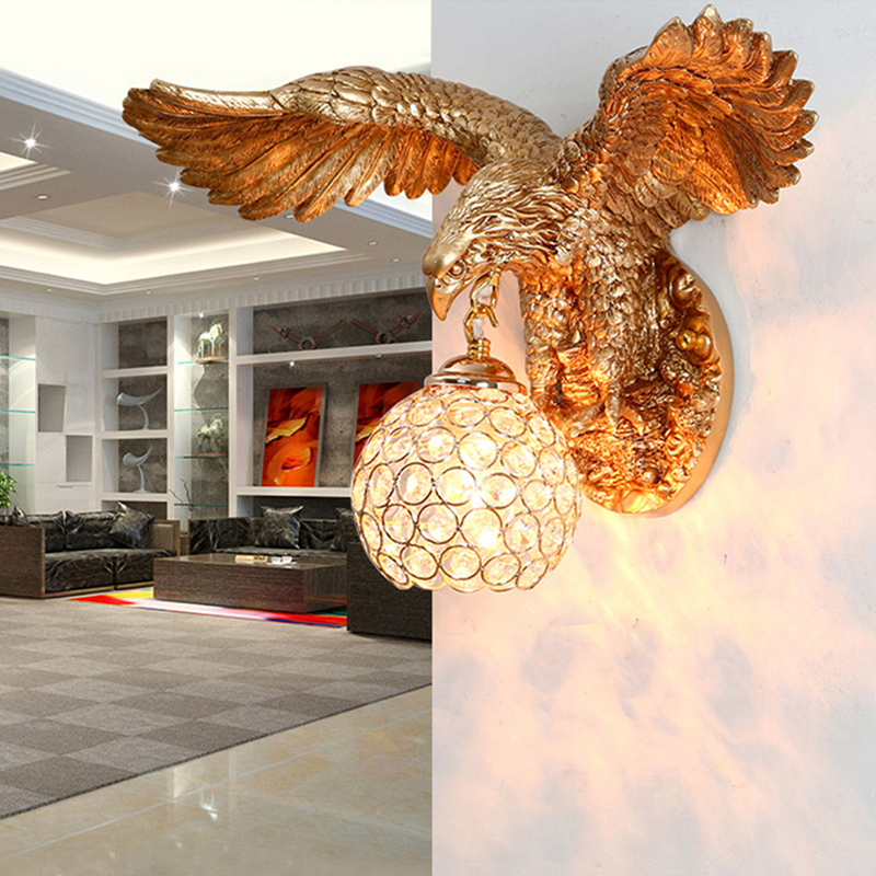 Front view of the elegant resin eagle LED wall sconce showcasing its intricate design.