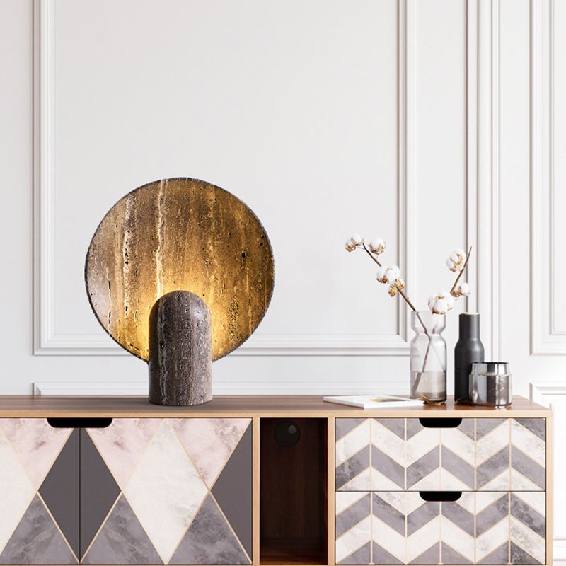 Elegant brown resin round table lamp showcasing its unique Asian style, perfect for bedroom decor.