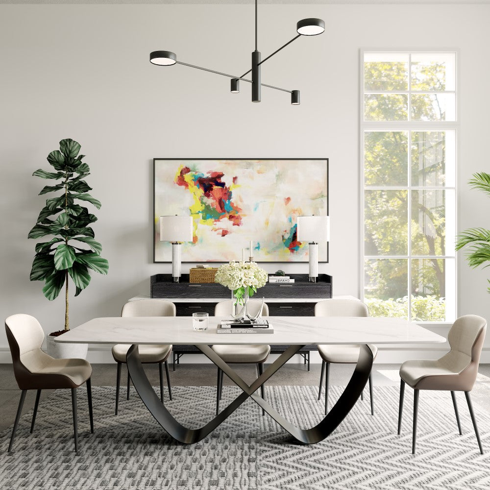 Family enjoying a meal at the butterfly dining table, highlighting its seating capacity and design.
