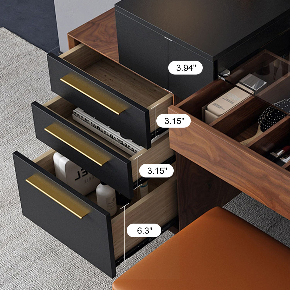 Chic Walnut Veneer Makeup Vanity with Ample Storage - Image 6