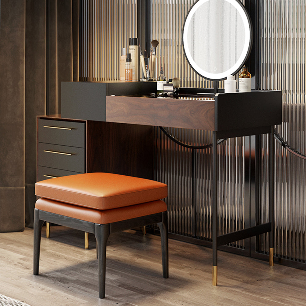 Chic Walnut Veneer Makeup Vanity with Ample Storage - Image 2