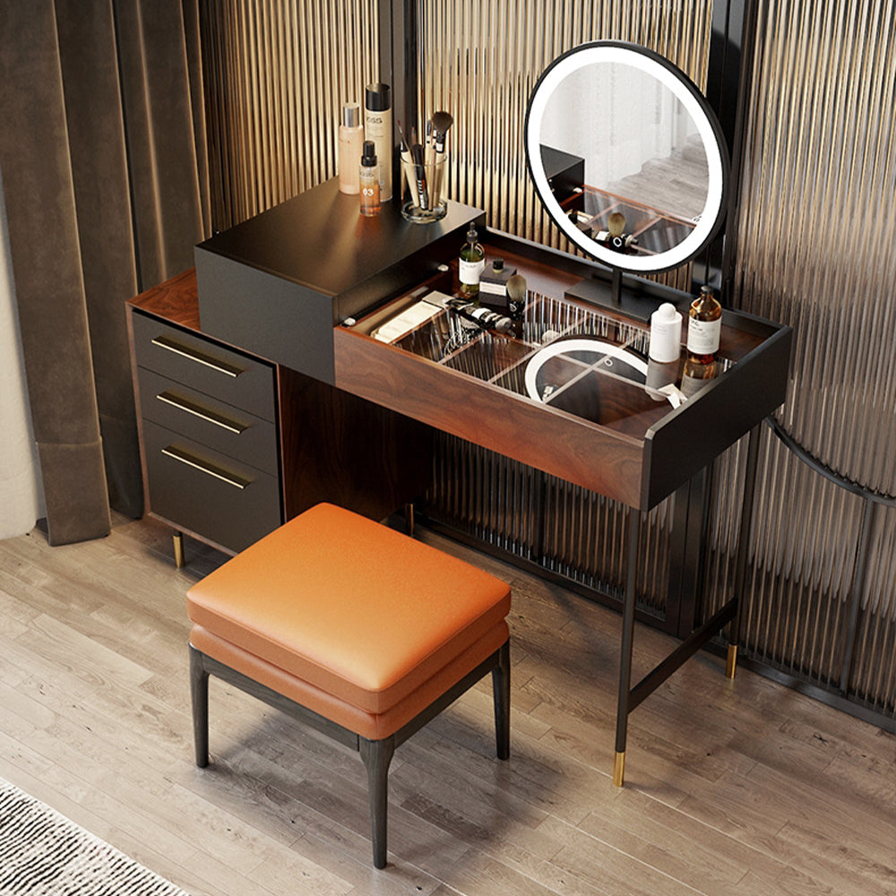 Chic Walnut Veneer Makeup Vanity with Ample Storage - Image 3