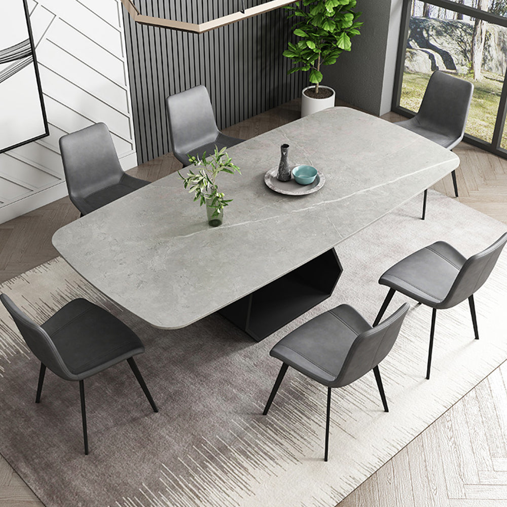 Top view of the sintered stone table showcasing Armani gray finish with subtle veining