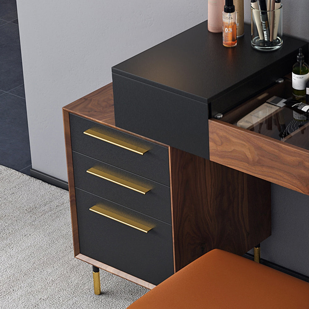 Chic Walnut Veneer Makeup Vanity with Ample Storage - Image 5
