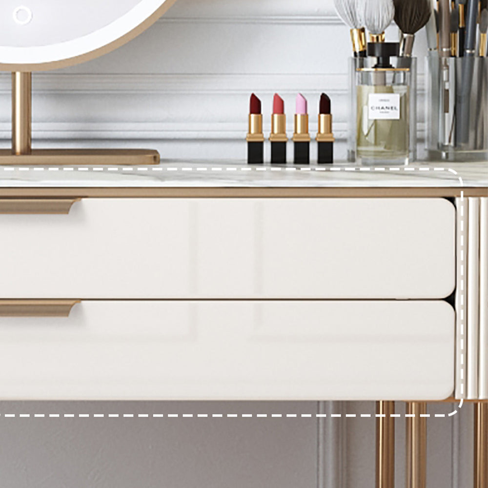 Close-up of the makeup vanity with retractable cabinet and drawers, showcasing the sleek design and durable materials.