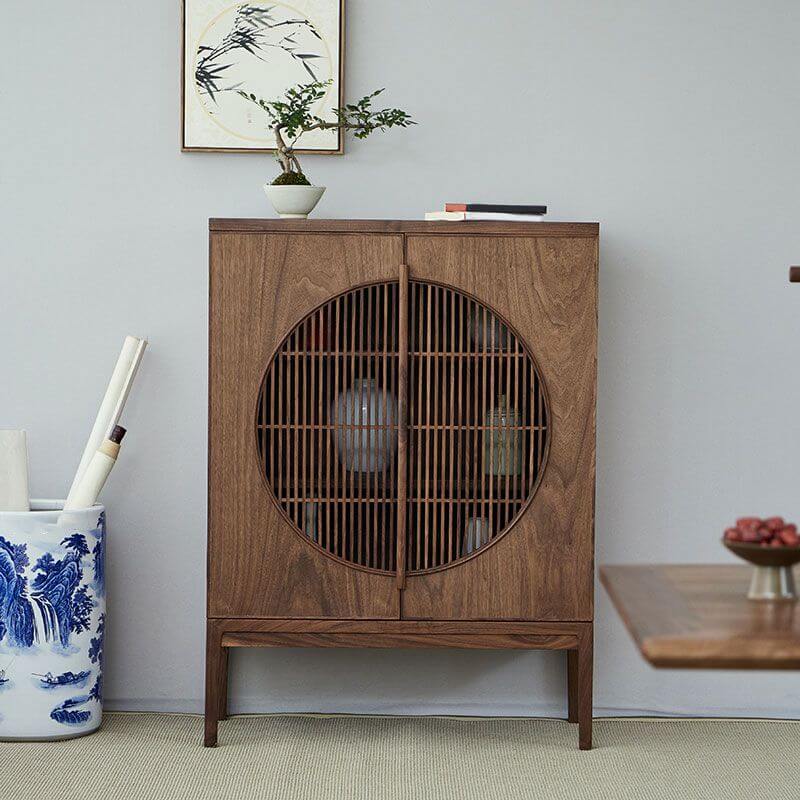 Mid-century modern solid wood sideboard showcasing its elegant design and natural finish.