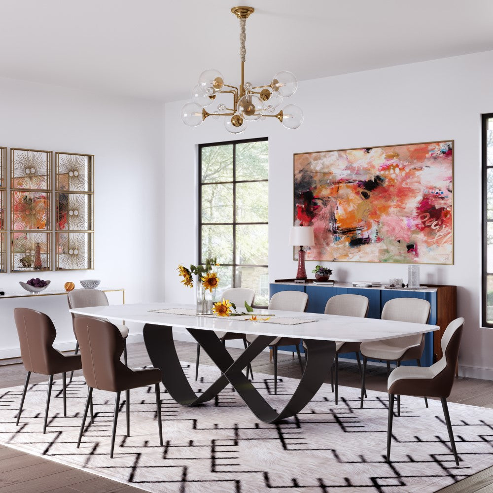 Family enjoying a meal at the butterfly dining table, highlighting its seating capacity and design.