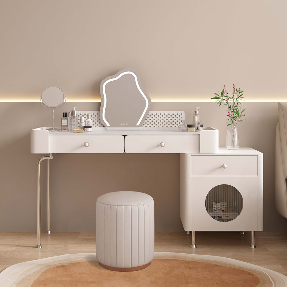 Elegant modern dressing table showcasing a large mirror and stylish design