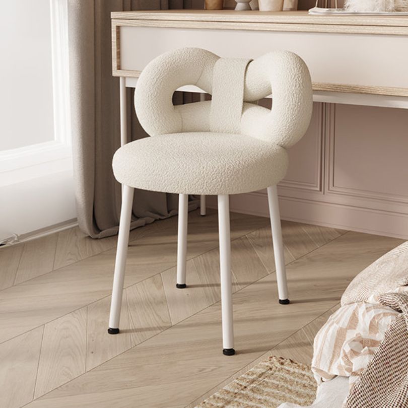 Chic Modern Vanity Bow Stool in Cream White color, showcasing its elegant design and cozy backrest.