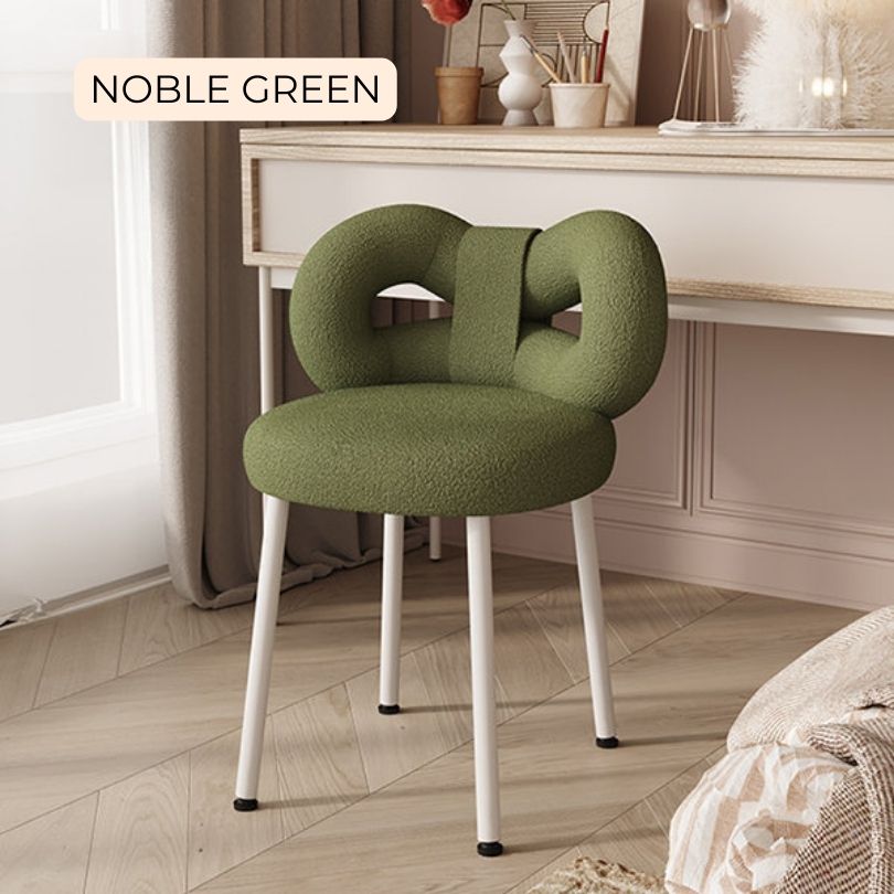 Chic Modern Vanity Bow Stool in Cream White color, showcasing its elegant design and cozy backrest.