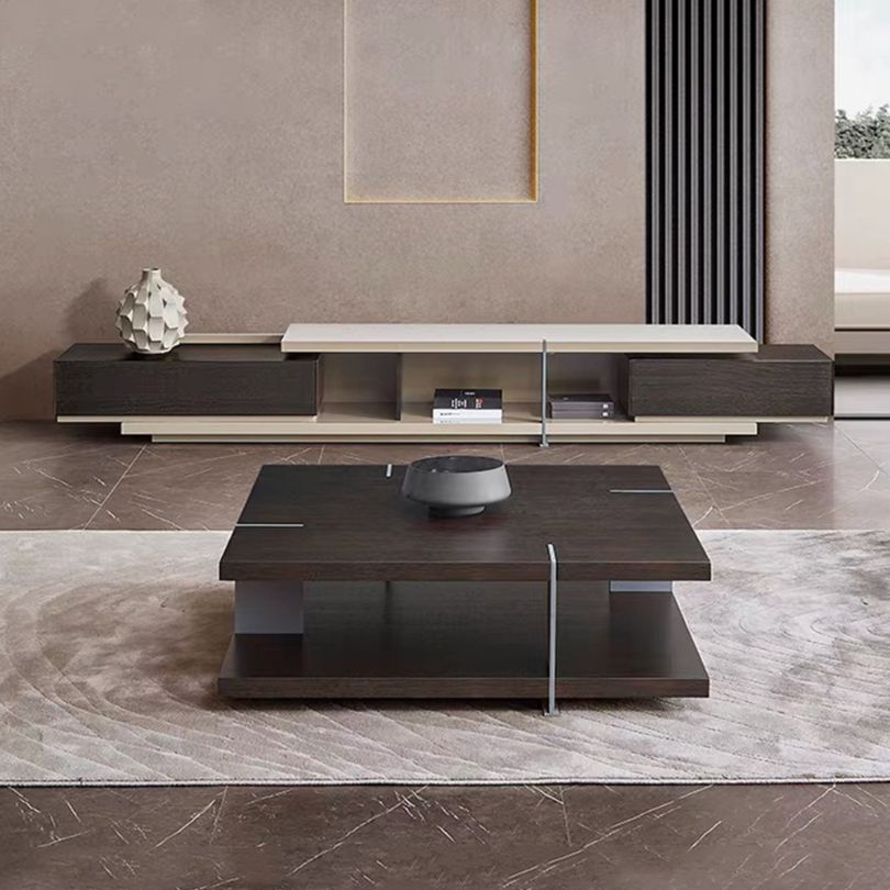 Elegant dark wood modern square coffee table showcasing its sleek design.