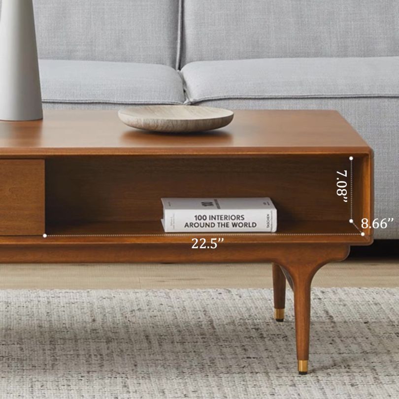 Front view of the modern MDF coffee table showcasing its elegant design and storage features.